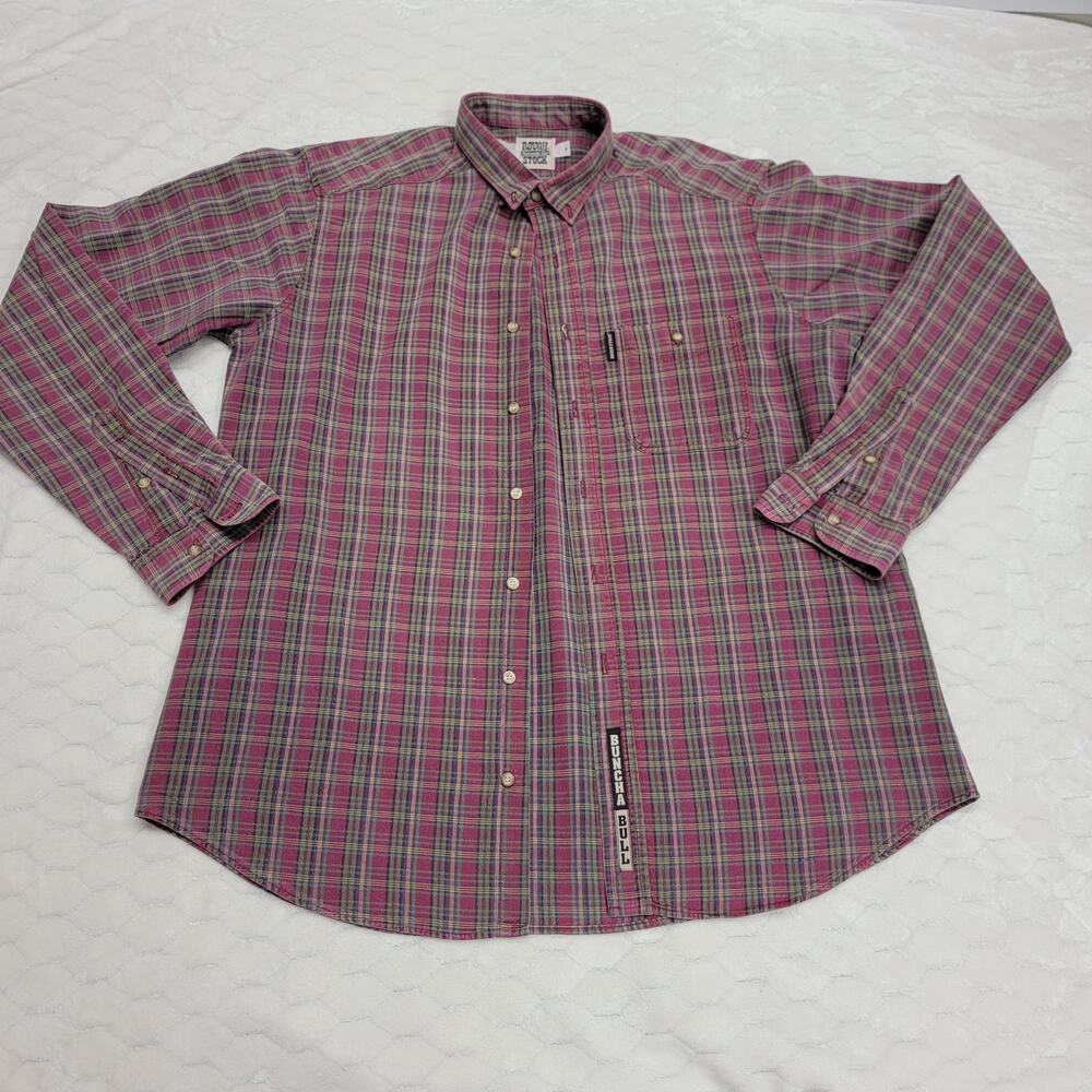 Vintage Rough Stock Panhandle Slim Mens XL Buncha Bull Plaid Western Shirt Rare